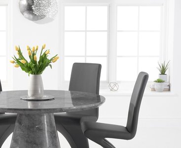 View Ravello 130cm round grey marble dining table with 6 grey aldo chairs View Ravello 130cm round grey marble dining table with 6 grey aldo chairs