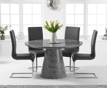 View Ravello 130cm round grey marble dining table with 4 black austin chairs View Ravello 130cm round grey marble dining table with 4 black austin chairs