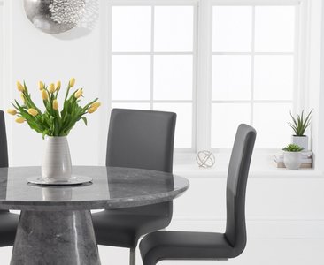 View Ravello 130cm round grey marble dining table with 6 grey austin chairs View Ravello 130cm round grey marble dining table with 6 grey austin chairs