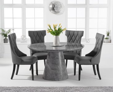 View Ravello 130cm round grey marble dining table with 4 grey sophia chairs View Ravello 130cm round grey marble dining table with 4 grey sophia chairs