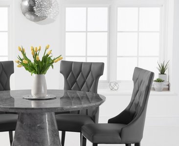 View Ravello 130cm round grey marble dining table with 6 grey sophia chairs View Ravello 130cm round grey marble dining table with 6 grey sophia chairs