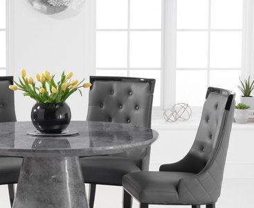 View Ravello 130cm round grey marble dining table with 6 grey francesca chairs View Ravello 130cm round grey marble dining table with 6 grey francesca chairs