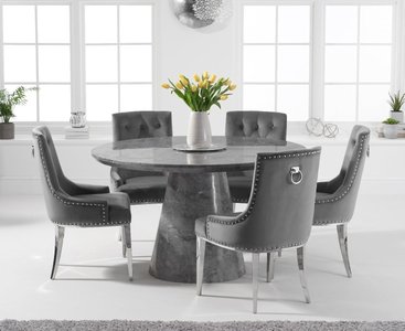 View Ravello 130cm round grey marble dining table with 4 grey sienna chairs View Ravello 130cm round grey marble dining table with 4 grey sienna chairs