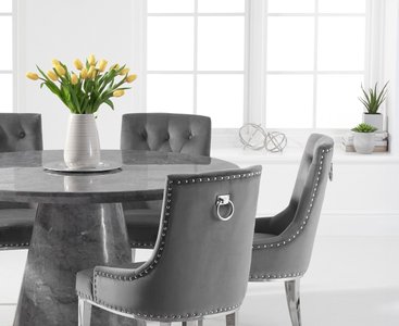 View Ravello 130cm round grey marble dining table with 4 grey sienna chairs View Ravello 130cm round grey marble dining table with 4 grey sienna chairs