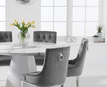 View Ravello 130cm round white marble dining table with 4 grey sienna chairs View Ravello 130cm round white marble dining table with 4 grey sienna chairs