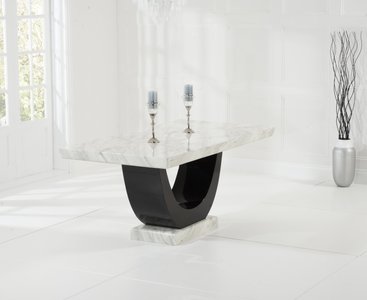 View Novara 170cm cream and black pedestal marble dining table View Novara 170cm cream and black pedestal marble dining table
