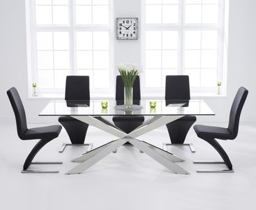 View Canova 200cm glass dining table with 6 grey aldo chairs View Canova 200cm glass dining table with 6 grey aldo chairs