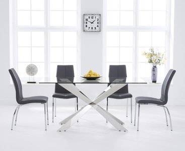 Photo of canova 160cm glass dining table with 6 white marco chairs
