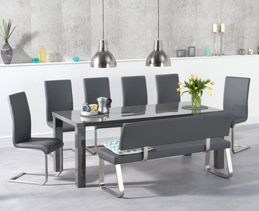 View Seattle 200cm dark grey high gloss dining table with 2 grey austin chairs with 2 grey benches View Seattle 200cm dark grey high gloss dining table with 2 grey austin chairs with 2 grey benches