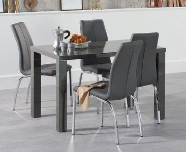 View Seattle 120cm dark grey high gloss dining table with 6 grey marco chairs View Seattle 120cm dark grey high gloss dining table with 6 grey marco chairs