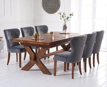 View Extending buckley 200cm dark oak dining table with 10 grey keswick chairs View Extending buckley 200cm dark oak dining table with 10 grey keswick chairs