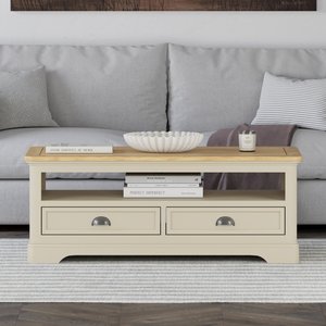 View Madley oak and cream painted 4 drawer coffee table View Madley oak and cream painted 4 drawer coffee table