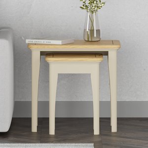 View Madley oak and cream painted nest of tables View Madley oak and cream painted nest of tables