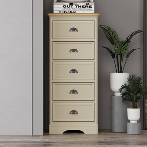View Madley oak and cream painted 5 drawer tallboy View Madley oak and cream painted 5 drawer tallboy