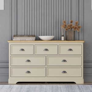 View Madley oak and cream painted wide chest of drawers View Madley oak and cream painted wide chest of drawers
