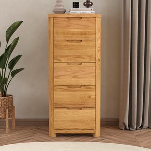 View Somerton curved solid oak 5 drawer tallboy View Somerton curved solid oak 5 drawer tallboy