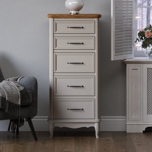 View Chateau oak and soft white painted 5 drawer tallboy View Chateau oak and soft white painted 5 drawer tallboy