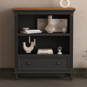 View Francis oak and charcoal grey painted low bookcase View Francis oak and charcoal grey painted low bookcase