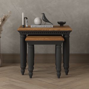 View Francis oak and charcoal grey painted nest of tables View Francis oak and charcoal grey painted nest of tables