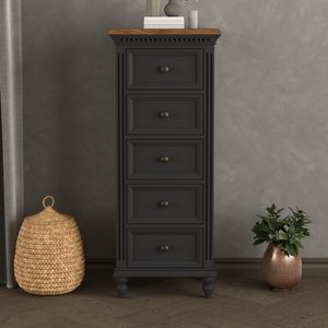 View Francis oak and charcoal grey painted 5 drawer tallboy View Francis oak and charcoal grey painted 5 drawer tallboy