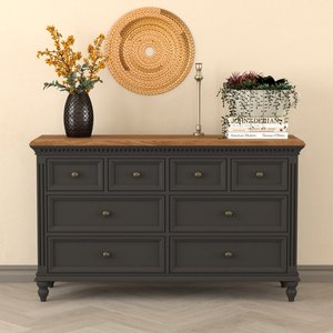 View Francis oak and charcoal grey painted wide chest of drawers View Francis oak and charcoal grey painted wide chest of drawers