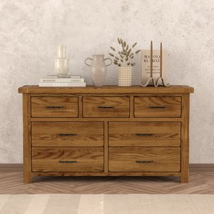 View Rustic solid oak wide chest of drawers | 7 dovetail drawers View Rustic solid oak wide chest of drawers | 7 dovetail drawers