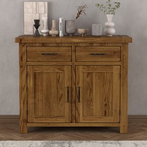View Rustic solid oak small sideboard | 2 doors- 2 dovetail drawers View Rustic solid oak small sideboard | 2 doors- 2 dovetail drawers