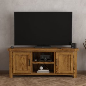 View Rustic solid oak wide tv cabinet | 2 doors & shelf View Rustic solid oak wide tv cabinet | 2 doors & shelf