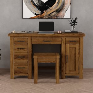 View Rustic solid oak computer desk | 6 dovetail drawers & door View Rustic solid oak computer desk | 6 dovetail drawers & door