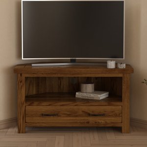 View Rustic solid oak corner tv cabinet | dovetail drawer View Rustic solid oak corner tv cabinet | dovetail drawer