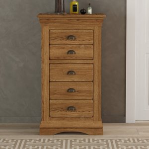 View Burford rustic solid oak 5 drawer tallboy View Burford rustic solid oak 5 drawer tallboy