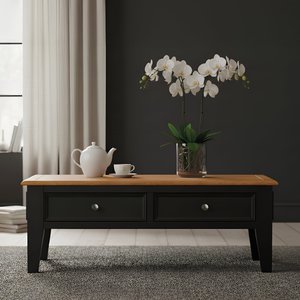 View Charlton oak and black painted 4 drawer coffee table View Charlton oak and black painted 4 drawer coffee table
