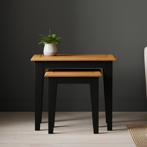 View Charlton oak and black painted nest of tables View Charlton oak and black painted nest of tables
