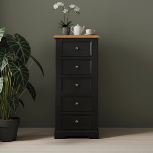 View Charlton oak and black painted 5 drawer tallboy View Charlton oak and black painted 5 drawer tallboy