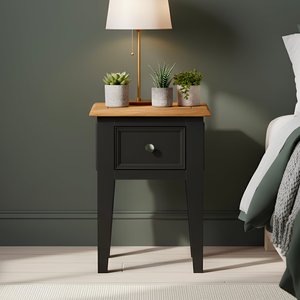 View Charlton oak and black painted bedside table View Charlton oak and black painted bedside table