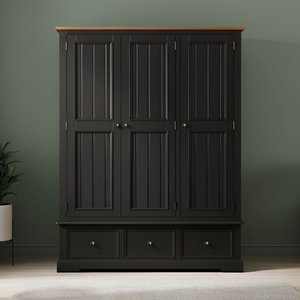 View Charlton oak and black painted triple wardrobe View Charlton oak and black painted triple wardrobe