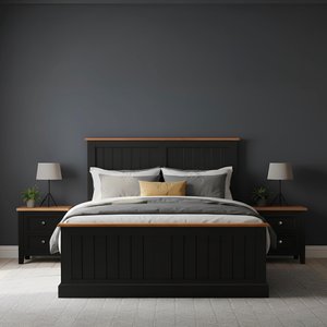 View Charlton oak and black painted double bed View Charlton oak and black painted double bed