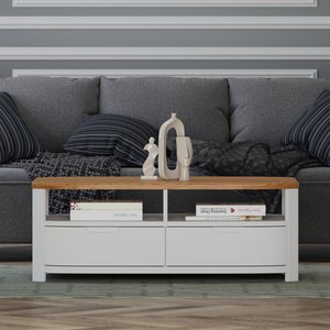 View Bradwell oak and signal white painted 4 drawer coffee table View Bradwell oak and signal white painted 4 drawer coffee table