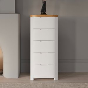 View Bradwell oak and signal white painted 5 drawer tallboy View Bradwell oak and signal white painted 5 drawer tallboy