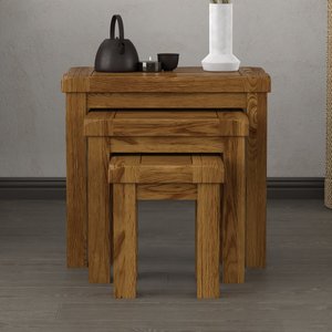 View Rustic solid oak nest of tables | set of 3 View Rustic solid oak nest of tables | set of 3