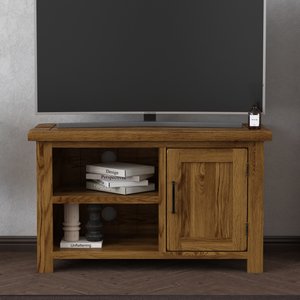 View Rustic solid oak small tv cabinet | 1 door & 2 shelves View Rustic solid oak small tv cabinet | 1 door & 2 shelves