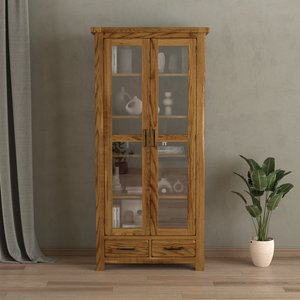 View Rustic solid oak glazed display cabinet | glass doors View Rustic solid oak glazed display cabinet | glass doors