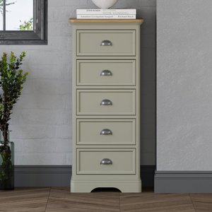 View Brampton soft green painted 5 drawer tallboy View Brampton soft green painted 5 drawer tallboy