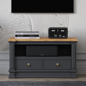 View Lawson oak and charcoal grey painted small tv cabinet View Lawson oak and charcoal grey painted small tv cabinet