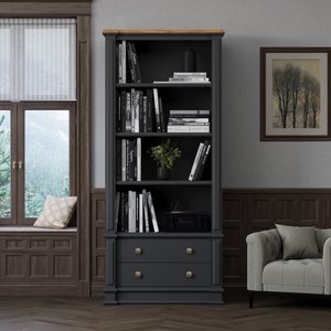 View Lawson oak and charcoal grey painted tall bookcase View Lawson oak and charcoal grey painted tall bookcase
