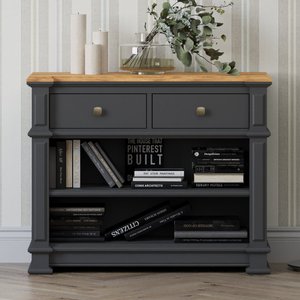 View Lawson oak and charcoal grey painted console table View Lawson oak and charcoal grey painted console table