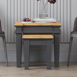 View Lawson oak and charcoal grey painted nest of tables View Lawson oak and charcoal grey painted nest of tables
