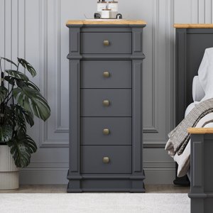 View Lawson oak and charcoal grey painted 5 drawer tallboy View Lawson oak and charcoal grey painted 5 drawer tallboy