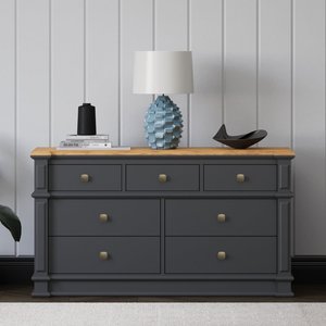 View Lawson oak and charcoal grey painted wide chest of drawers View Lawson oak and charcoal grey painted wide chest of drawers