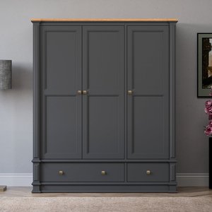 View Lawson oak and charcoal grey painted triple wardrobe View Lawson oak and charcoal grey painted triple wardrobe